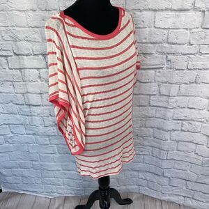 ANA women M stripe batwing long top w/belt holes gray/pink
